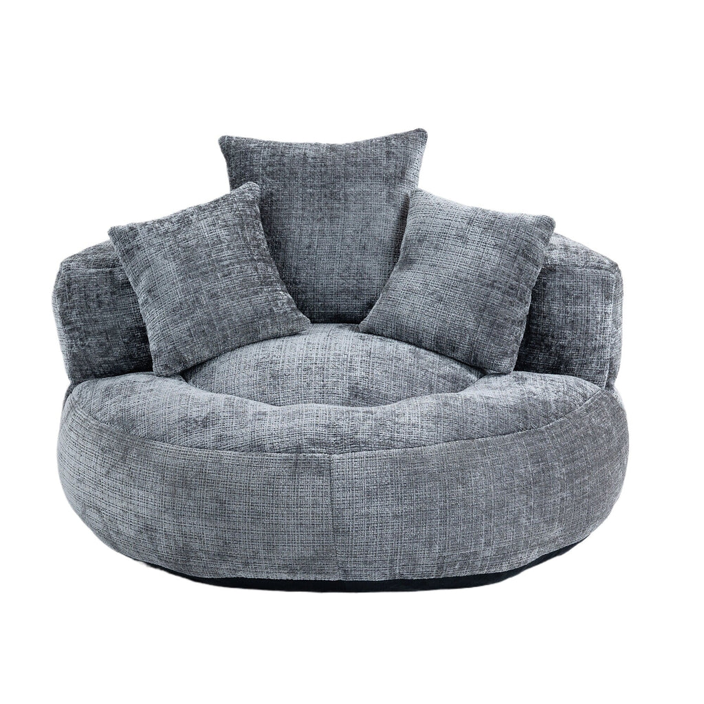 Pouf paresseux gris surdimensionné de 42,52 pouces en chenille avec trois coussins pour chambre à coucher
