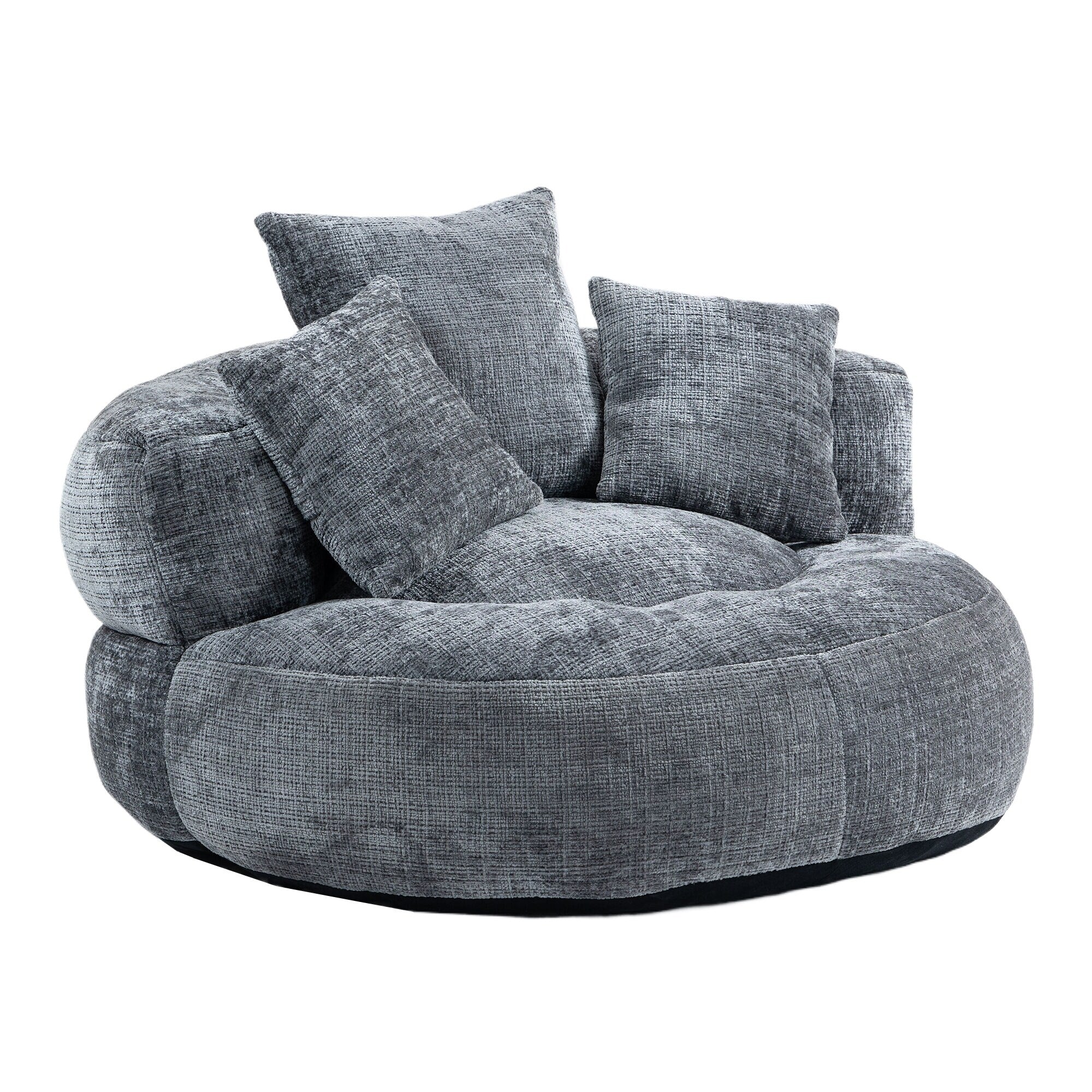 Pouf paresseux gris surdimensionné de 42,52 pouces en chenille avec trois coussins pour chambre à coucher