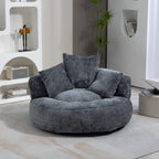 Pouf paresseux gris surdimensionné de 42,52 pouces en chenille avec trois coussins pour chambre à coucher