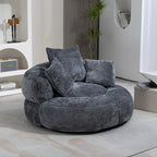 Pouf paresseux gris surdimensionné de 42,52 pouces en chenille avec trois coussins pour chambre à coucher