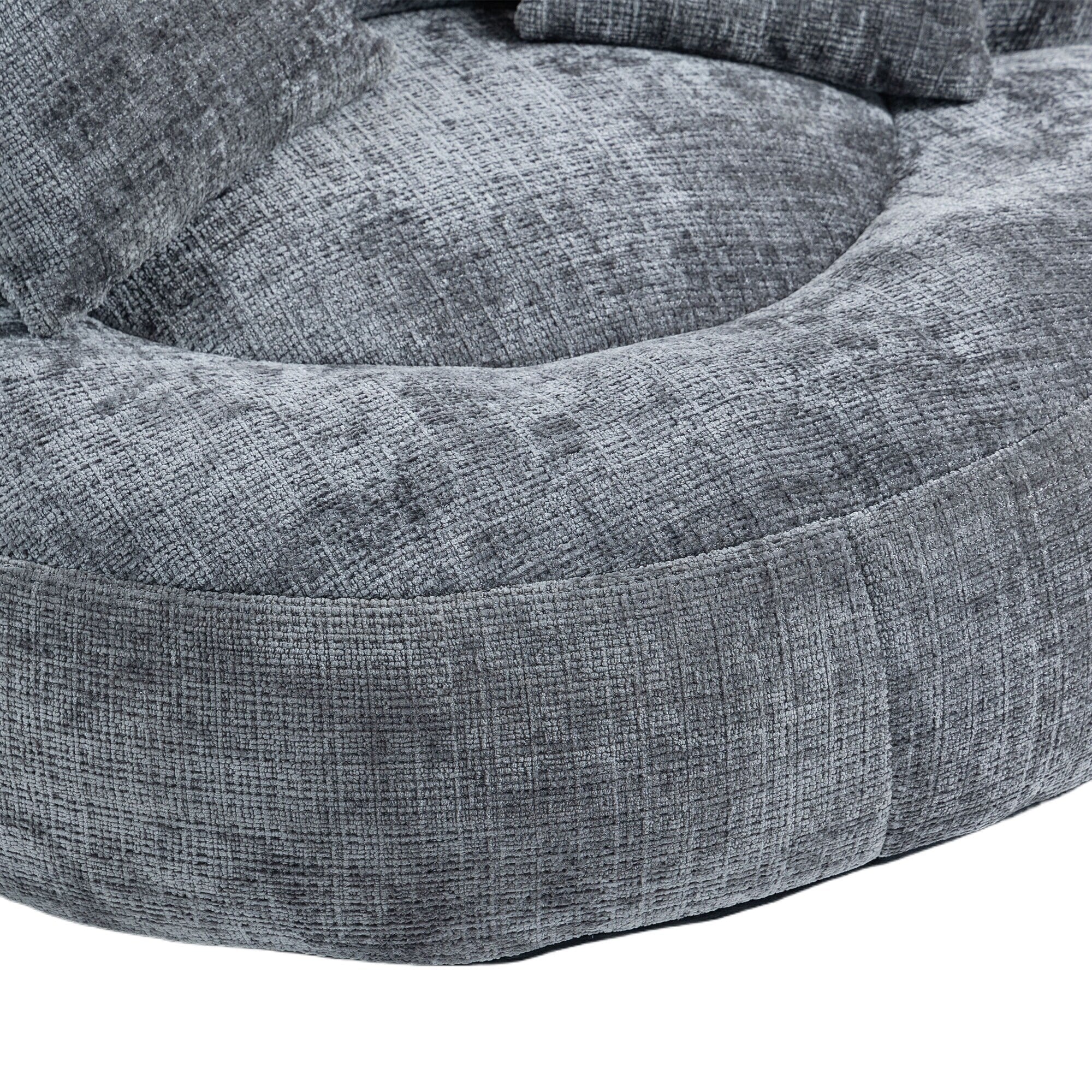 Pouf paresseux gris surdimensionné de 42,52 pouces en chenille avec trois coussins pour chambre à coucher
