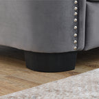 Canapé 2 places moderne en velours gris de 150 cm avec dossier capitonné et accoudoirs cloutés