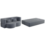 Canapé-lit convertible deux places en tissu Teddy gris 78, garni de mousse, avec 2 oreillers et matelas pliable pour salon
