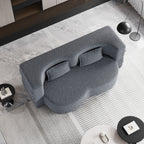 Canapé-lit convertible deux places en tissu Teddy gris 78, garni de mousse, avec 2 oreillers et matelas pliable pour salon