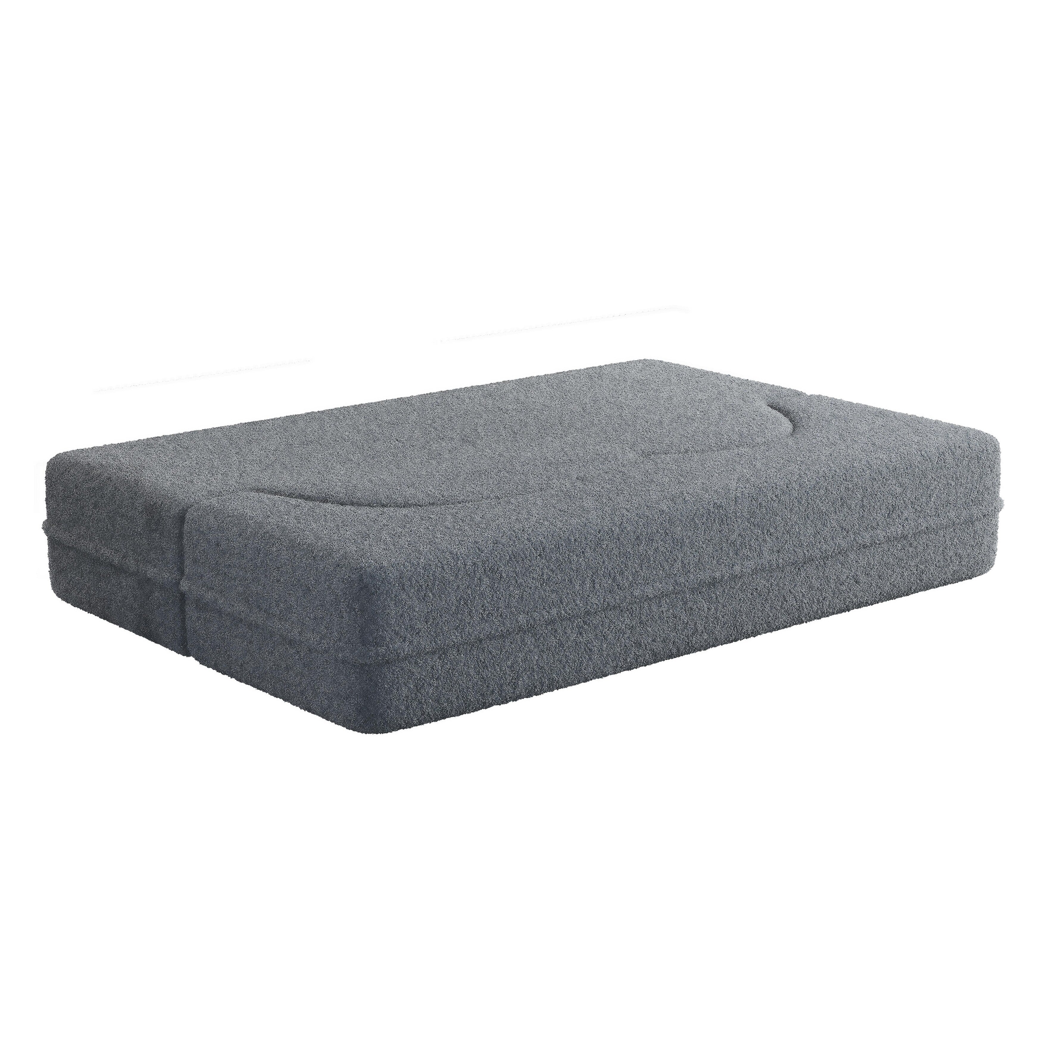 Canapé-lit convertible deux places en tissu Teddy gris 78, garni de mousse, avec 2 oreillers et matelas pliable pour salon