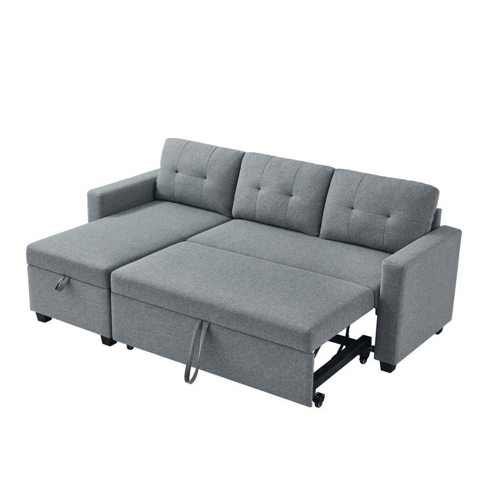 Canapé-lit convertible en lin gris de 207 cm avec méridienne de rangement réversible