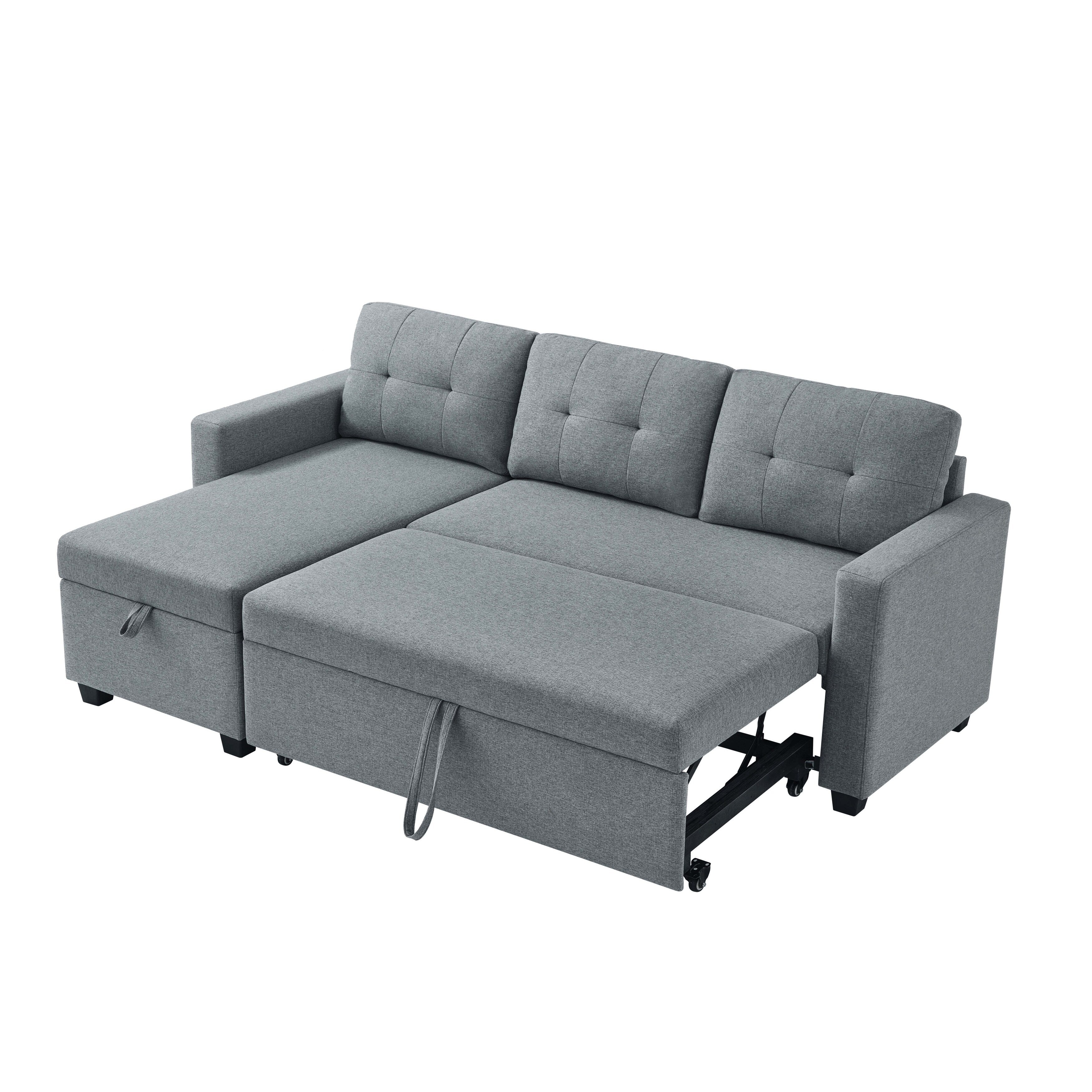 Canapé-lit convertible en lin gris de 207 cm avec méridienne de rangement réversible