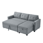 Canapé-lit convertible en lin gris de 207 cm avec méridienne de rangement réversible