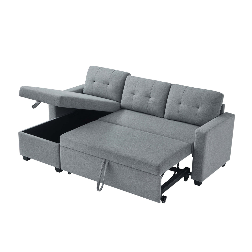 Canapé-lit convertible en lin gris de 207 cm avec méridienne de rangement réversible