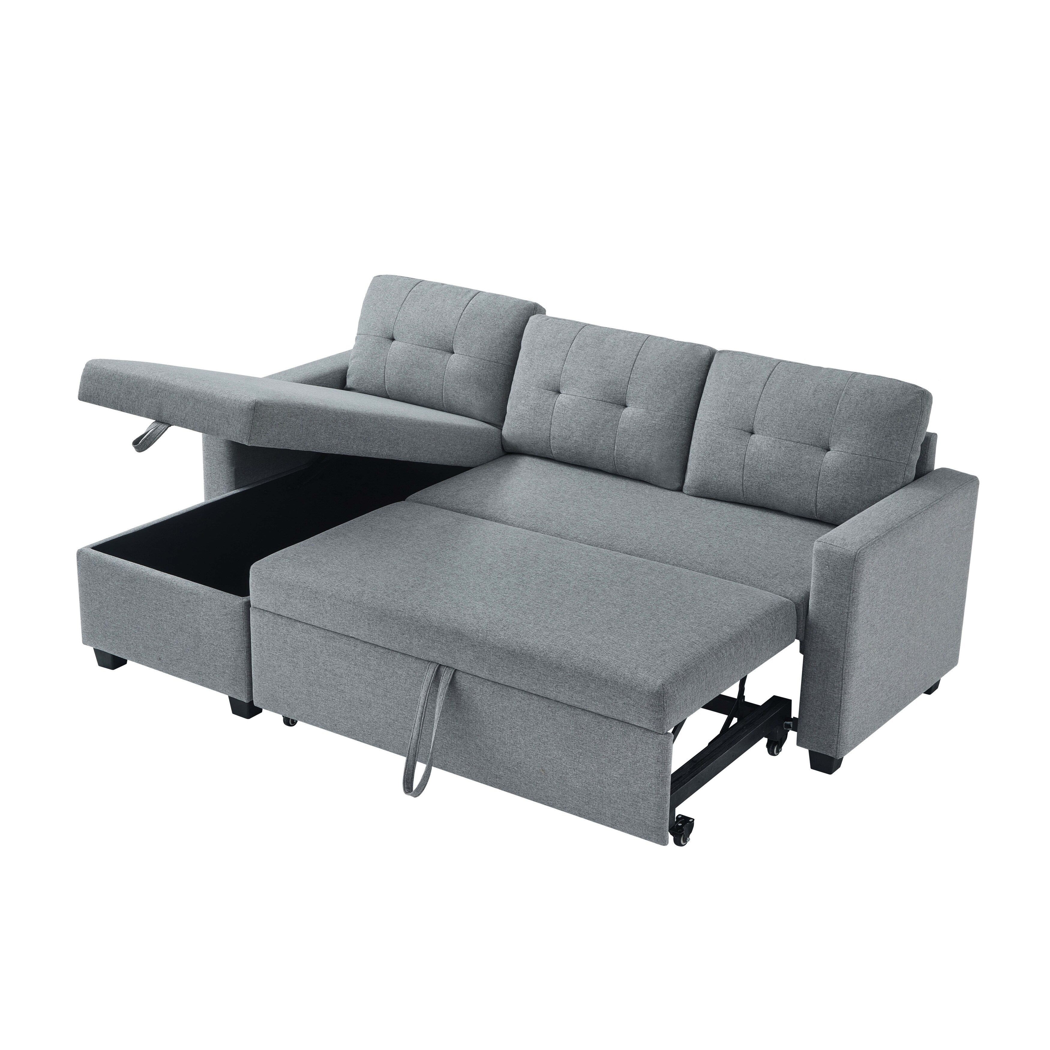 Canapé-lit convertible en lin gris de 207 cm avec méridienne de rangement réversible