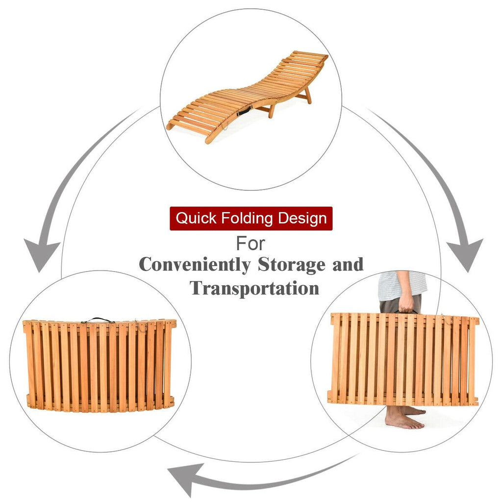 Gymax Lot de 2 chaises longues pliantes d'extérieur en eucalyptus - Voir les détails