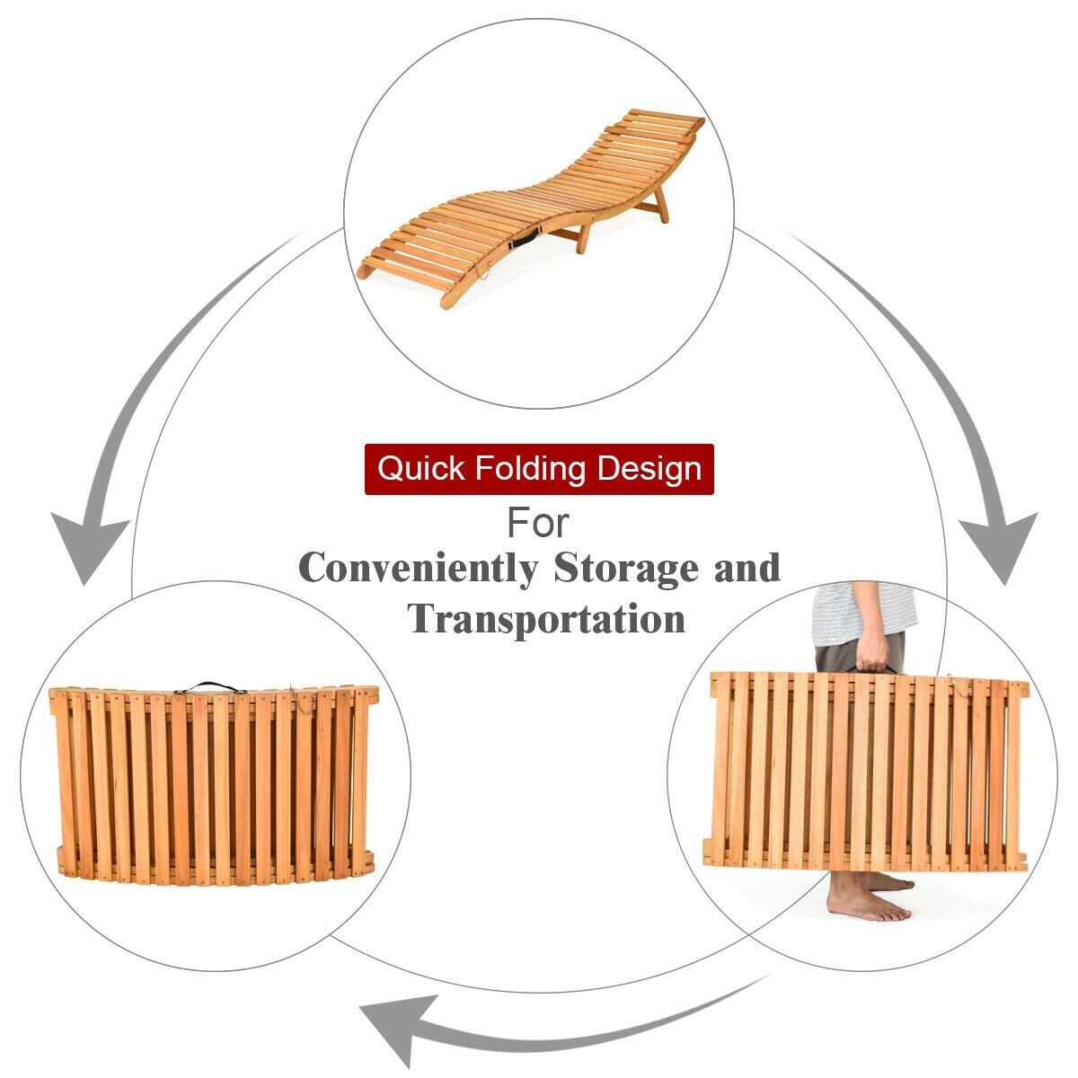 Gymax Lot de 2 chaises longues pliantes d'extérieur en eucalyptus - Voir les détails