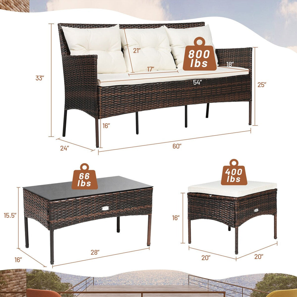 Ensemble de mobilier de jardin 3 pièces en rotin Gymax avec coin salon - Voir les détails