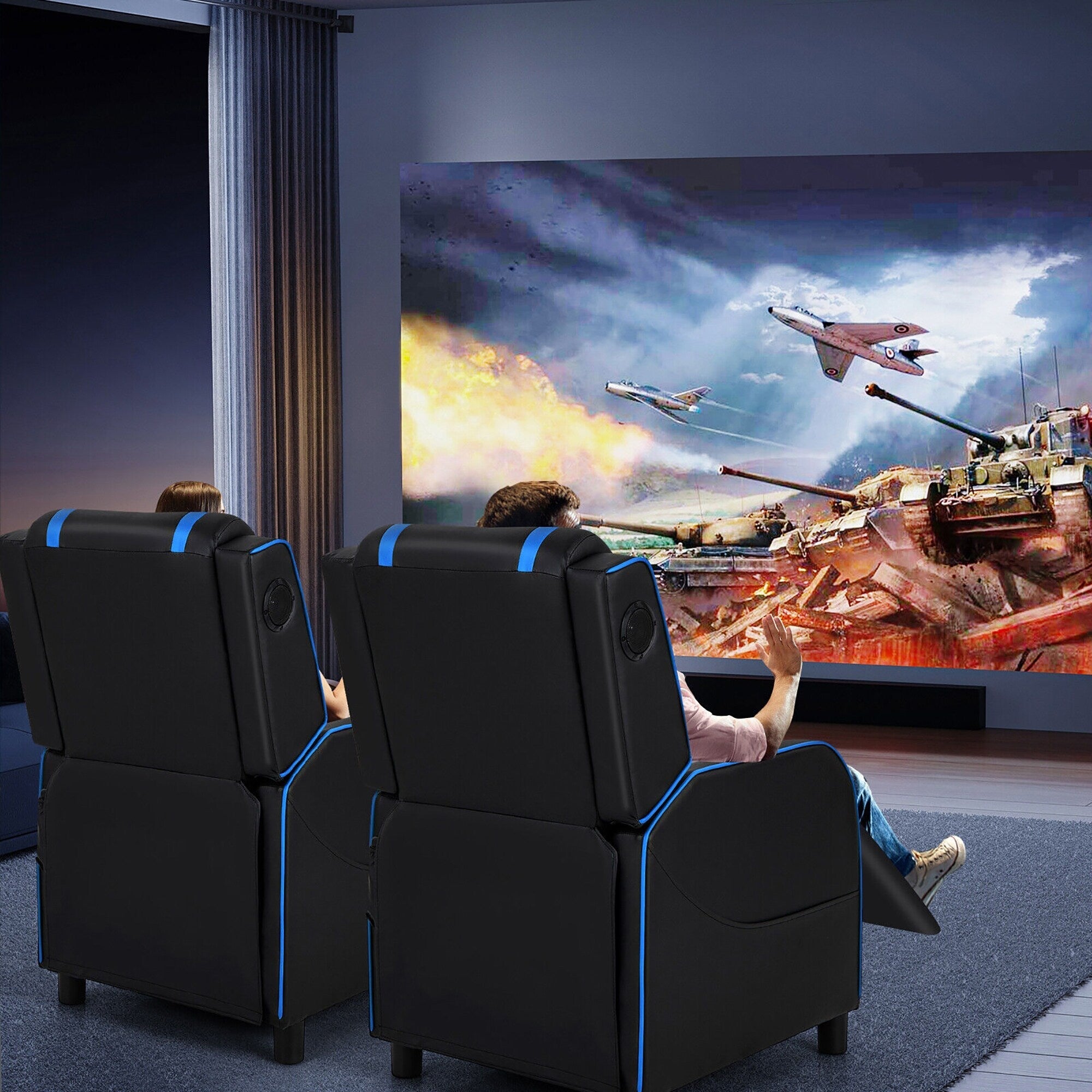 Fauteuil inclinable de jeu et de massage Gymax, canapé inclinable simple en cuir PU