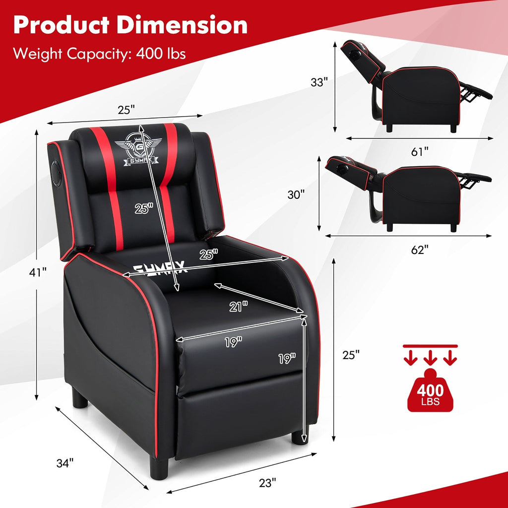 Fauteuil inclinable de jeu et de massage Gymax, canapé inclinable simple en cuir PU
