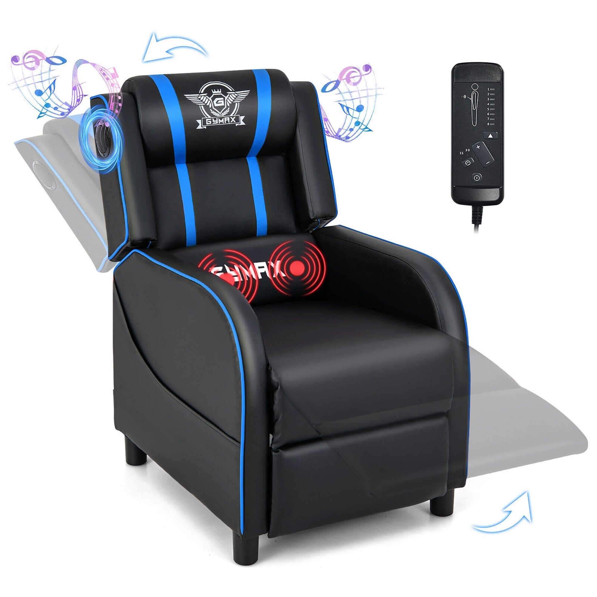 Fauteuil inclinable de jeu et de massage Gymax, canapé inclinable simple en cuir PU