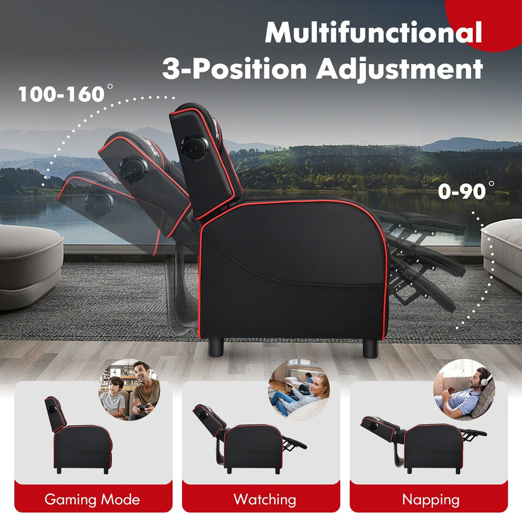 Fauteuil inclinable de jeu et de massage Gymax, canapé inclinable simple en cuir PU