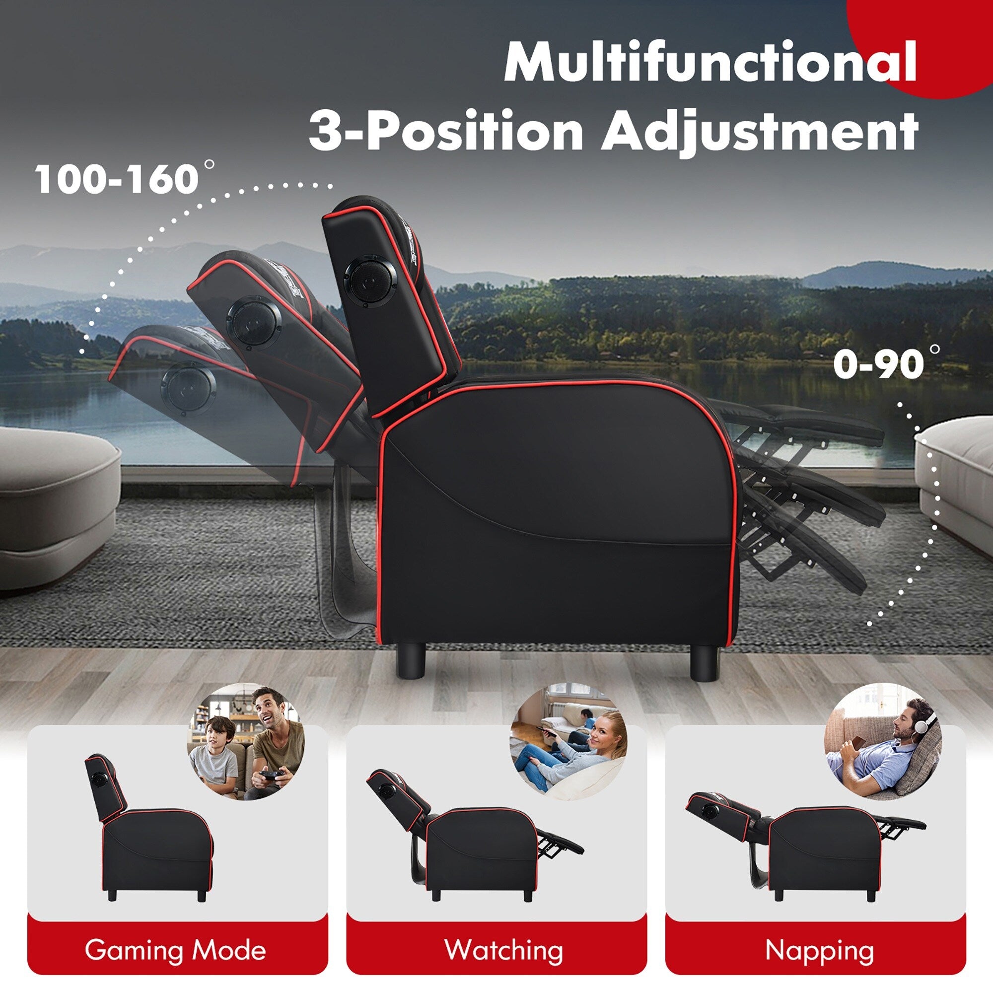 Fauteuil inclinable de jeu et de massage Gymax, canapé inclinable simple en cuir PU