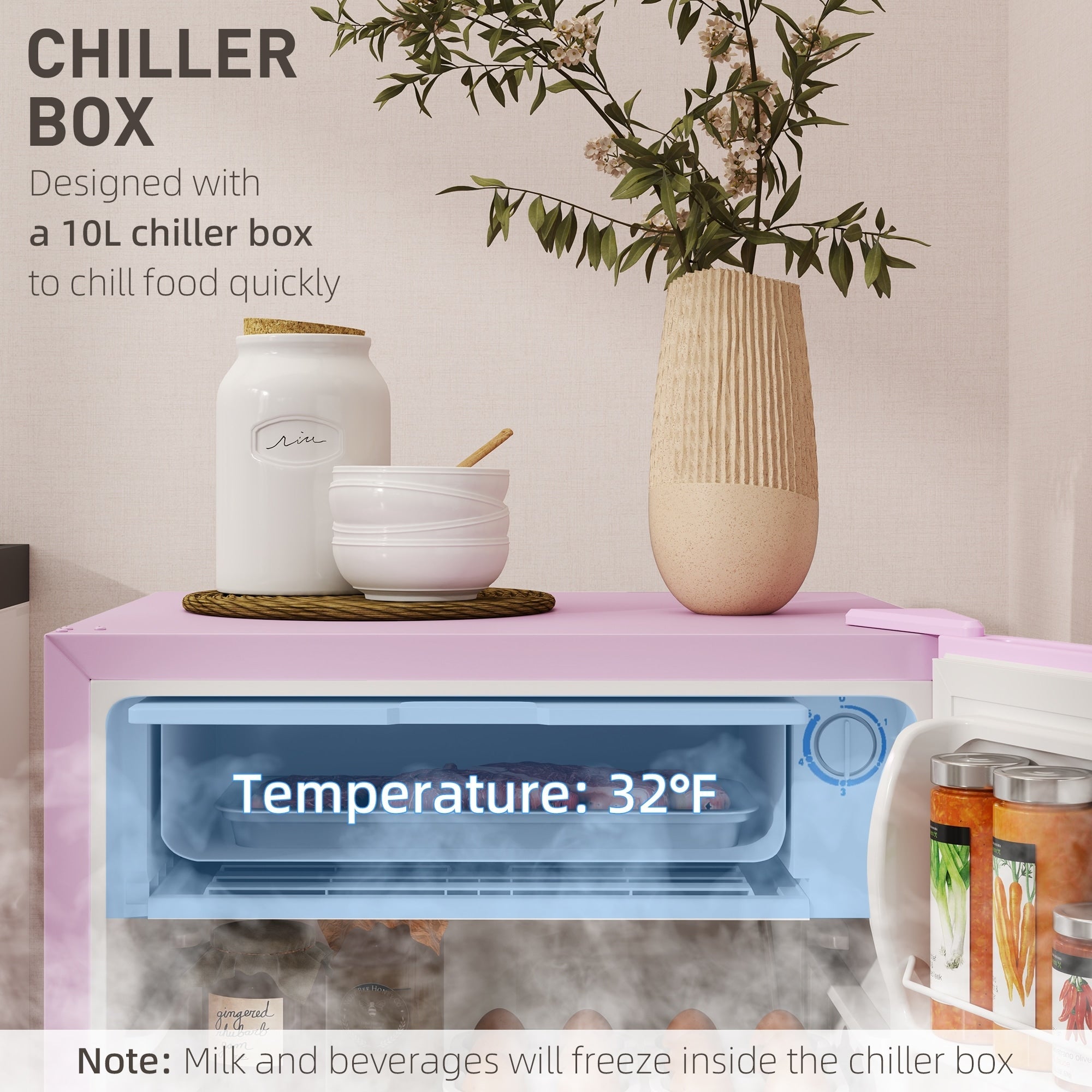 Mini réfrigérateur HOMCOM 3.2 pi³ avec congélateur, réfrigérateur compact à porte simple avec thermostat réglable pour chambre à coucher