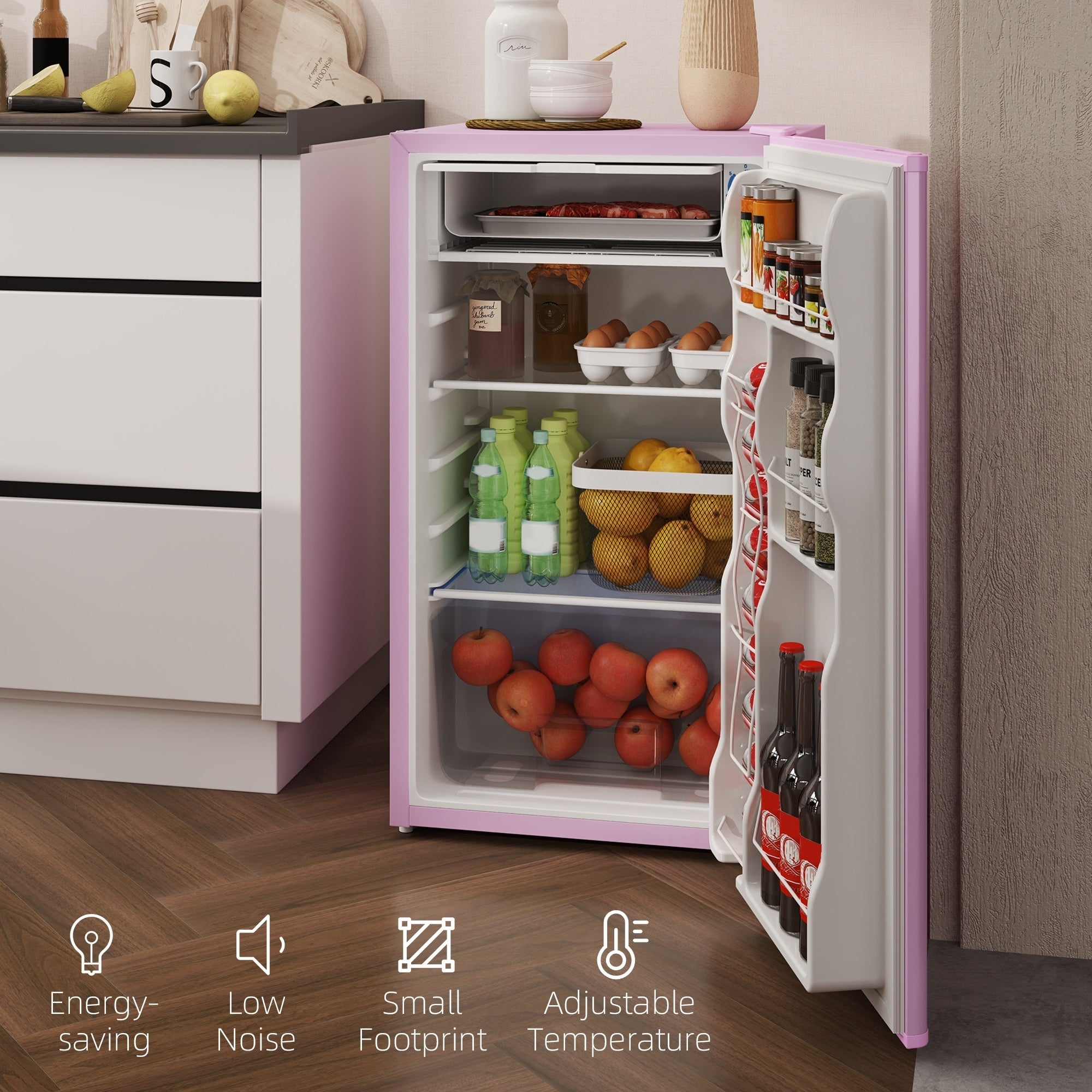 Mini réfrigérateur HOMCOM 3.2 pi³ avec congélateur, réfrigérateur compact à porte simple avec thermostat réglable pour chambre à coucher