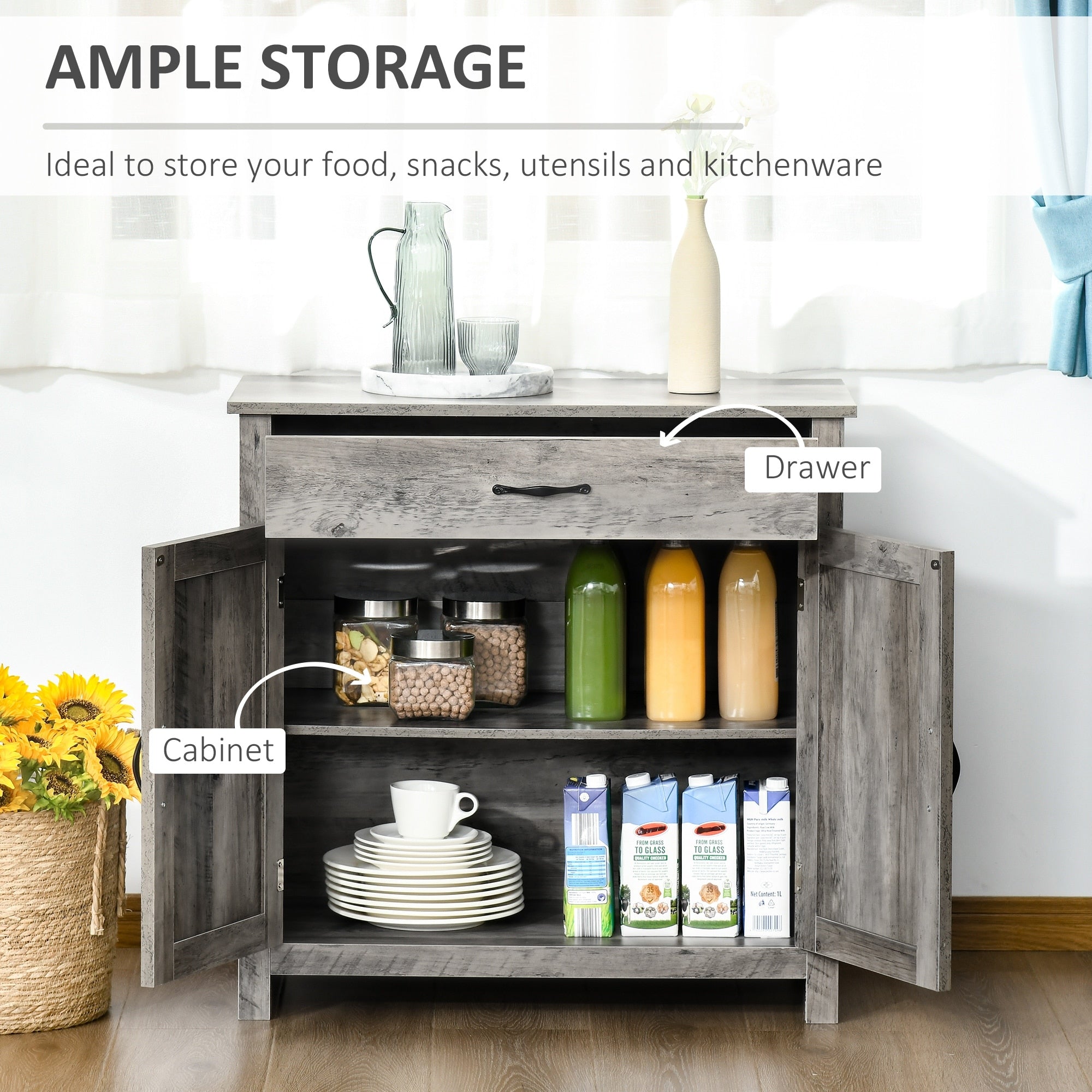 Buffet de rangement HOMCOM style porte de grange de ferme, 32 pouces, pour salon ou entrée, avec porte coulissante.