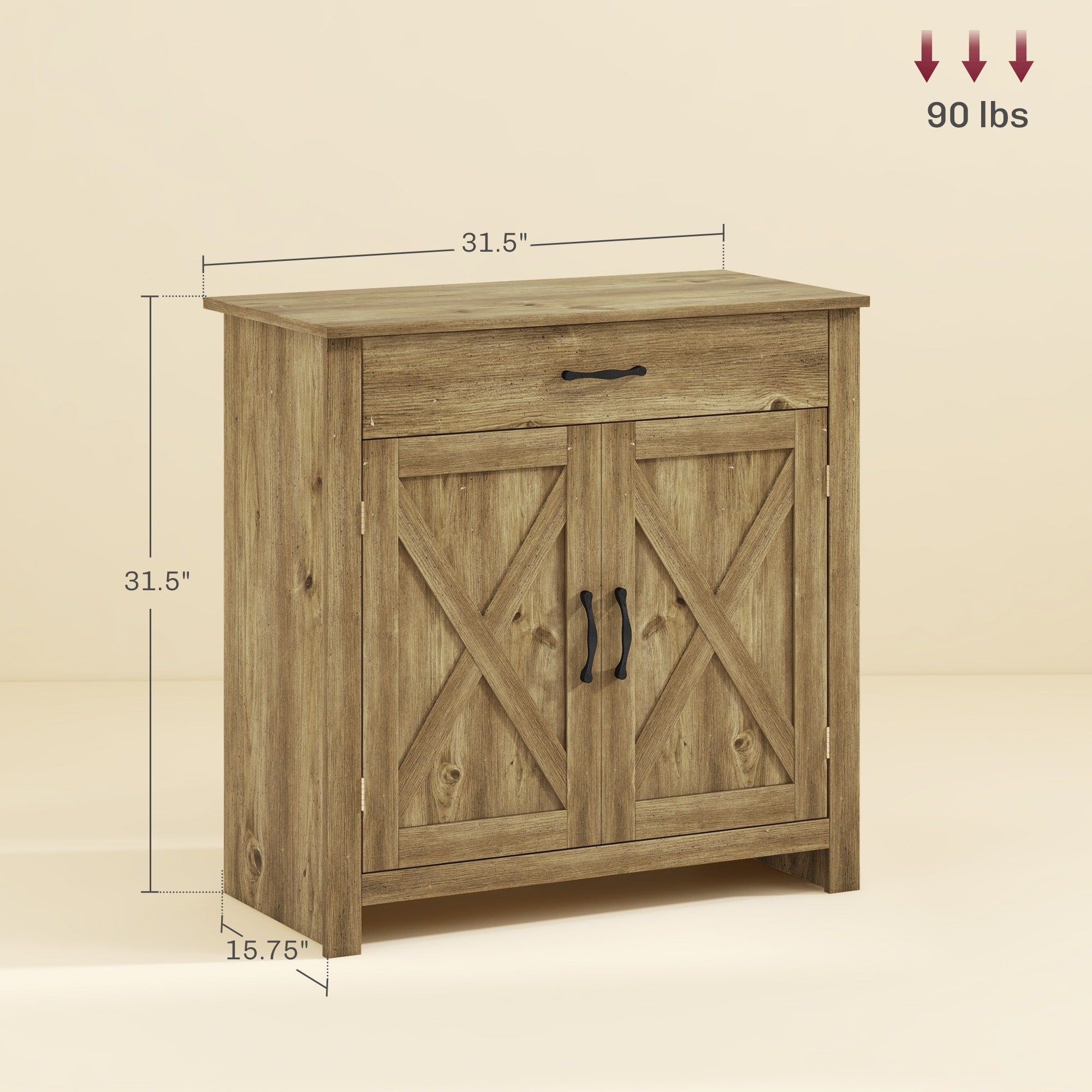 Buffet de rangement HOMCOM style porte de grange de ferme, 32 pouces, pour salon ou entrée, avec porte coulissante.