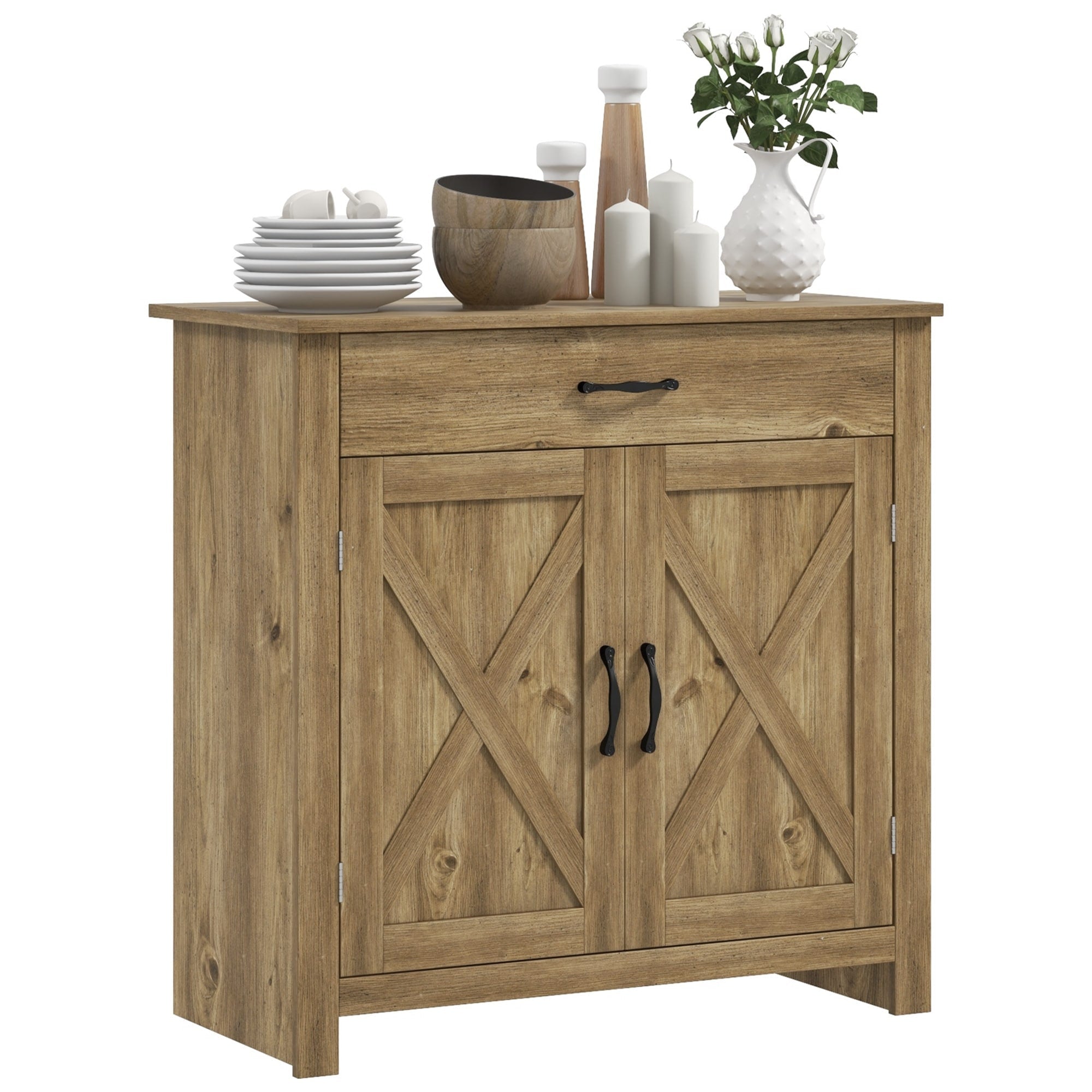 Buffet de rangement HOMCOM style porte de grange de ferme, 32 pouces, pour salon ou entrée, avec porte coulissante.
