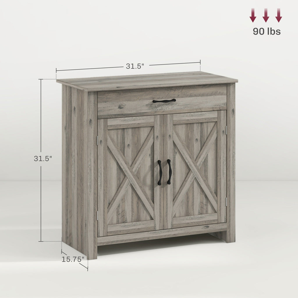 Buffet de rangement HOMCOM style porte de grange de ferme, 32 pouces, pour salon ou entrée, avec porte coulissante.