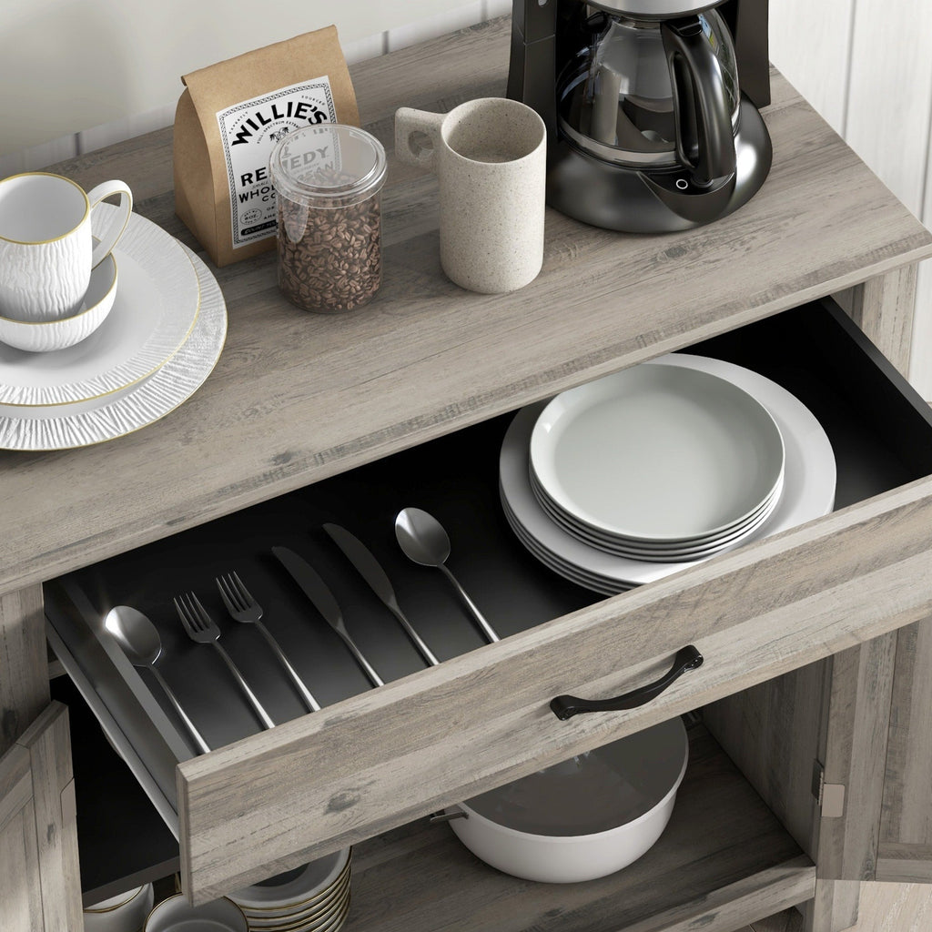 Buffet de rangement HOMCOM style porte de grange de ferme, 32 pouces, pour salon ou entrée, avec porte coulissante.