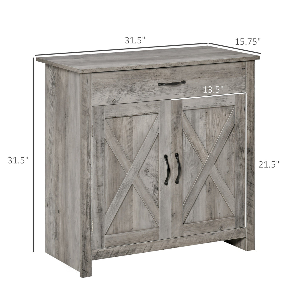 Buffet de rangement HOMCOM style porte de grange de ferme, 32 pouces, pour salon ou entrée, avec porte coulissante.