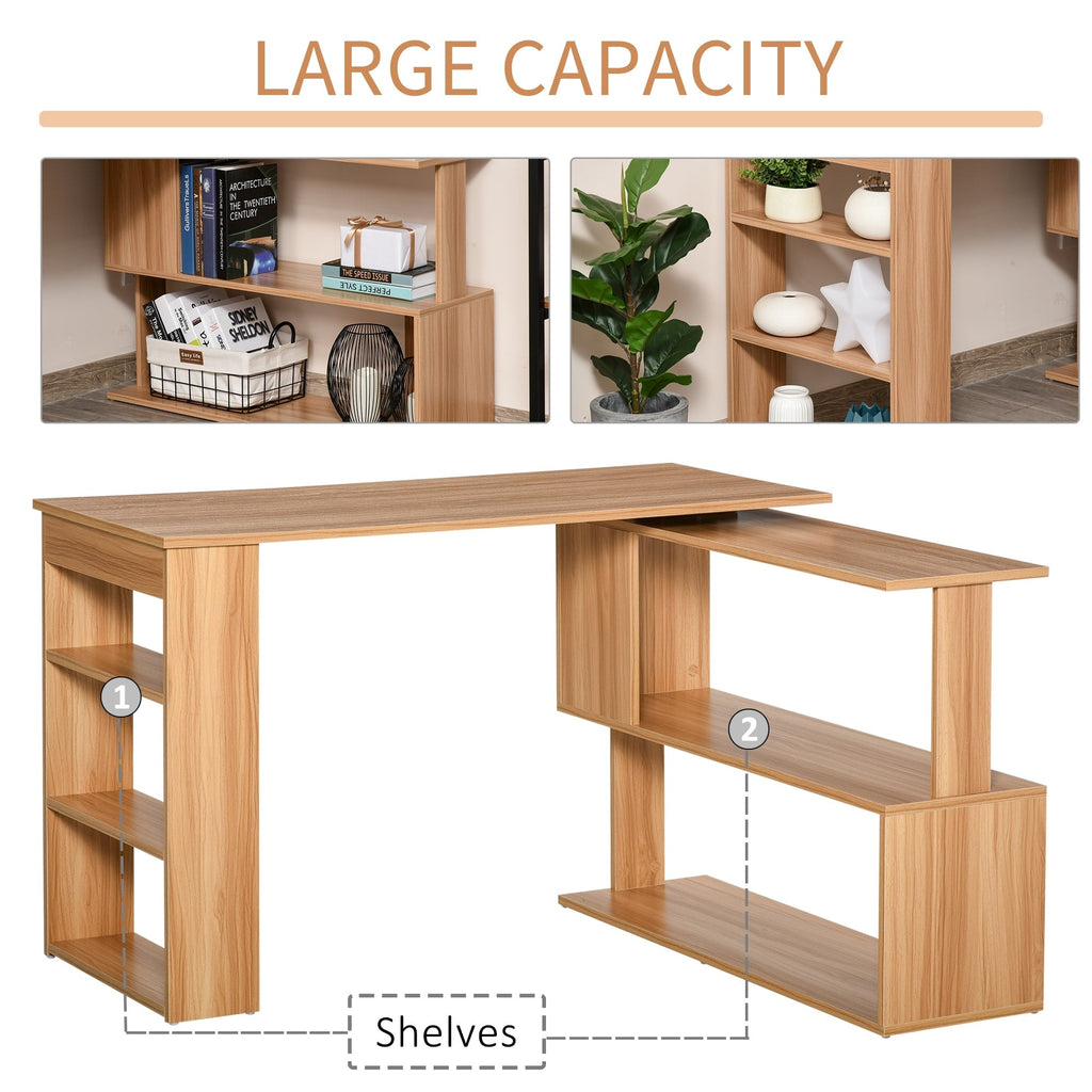 Bureau d'ordinateur moderne en forme de L pivotant avec étagères HomCom