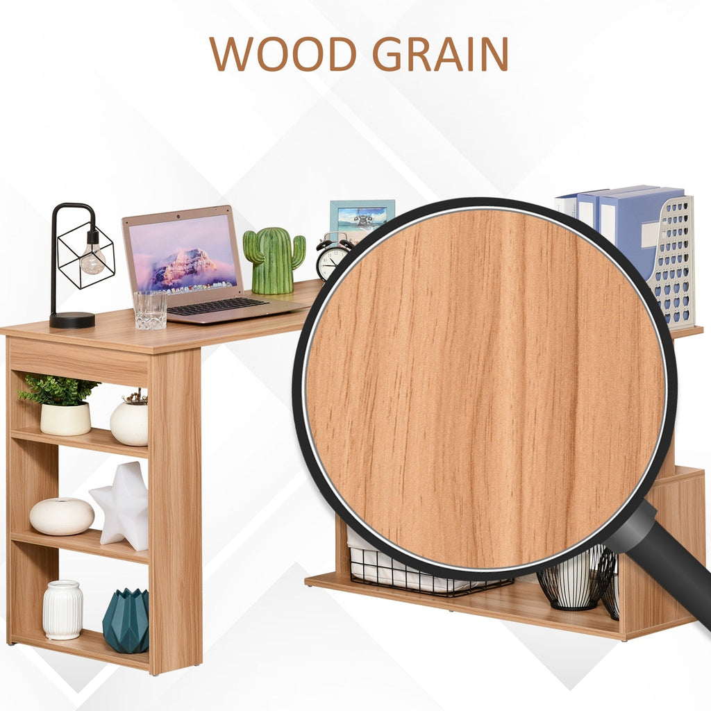 Bureau d'ordinateur moderne en forme de L pivotant avec étagères HomCom