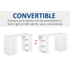 HOMCOM Bureau d'ordinateur moderne pour la maison, bibliothèque combinée, table d'écriture, poste de travail avec 3 tiroirs et étagère de rangement - Blanc