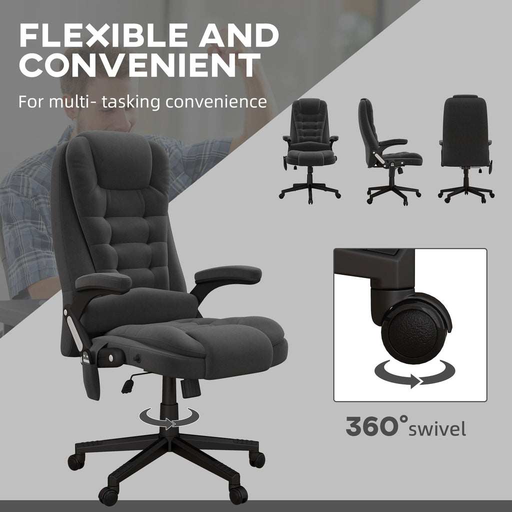 Fauteuil de bureau massant et vibrant HOMCOM à 6 points avec fonction chauffante, fauteuil de direction en velours à dossier haut inclinable.