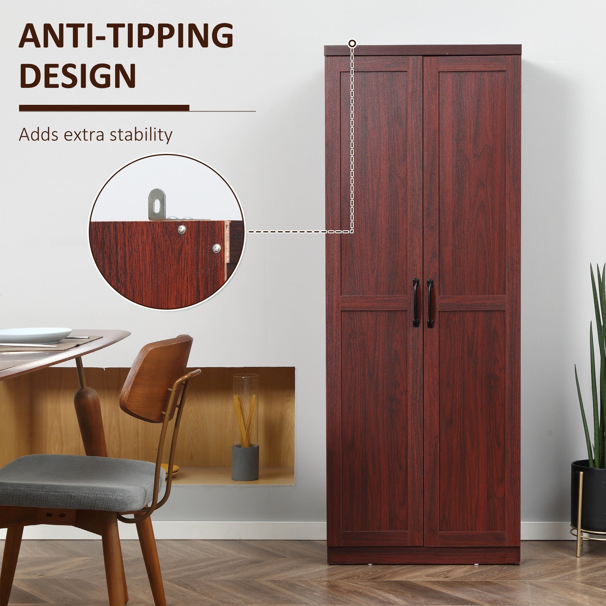 HOMCOM Étagère de rangement pour cuisine, armoire de rangement à 2 portes avec 5 niveaux de rangement et 2 étagères réglables pour salle à manger, 63 pouces