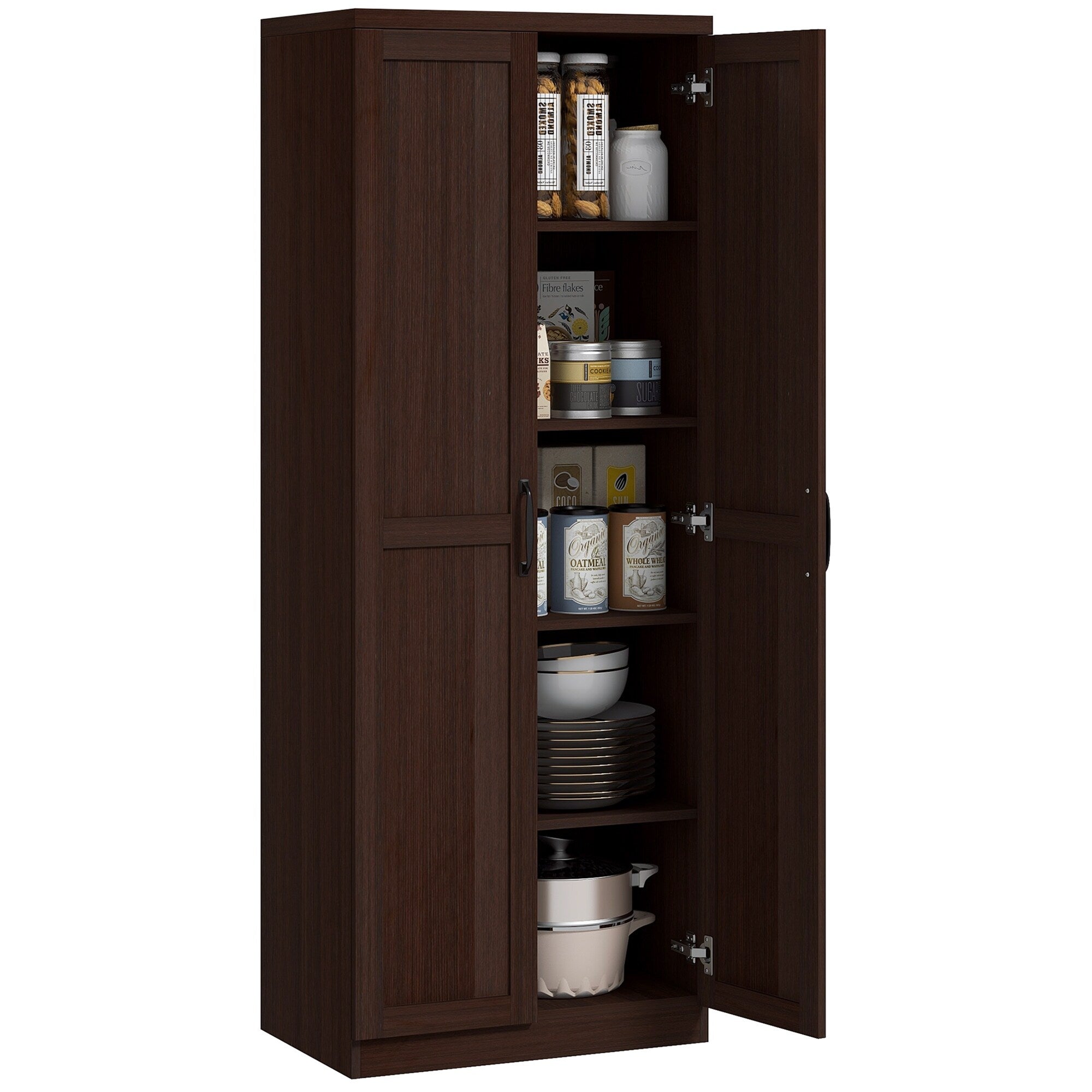 HOMCOM Étagère de rangement pour cuisine, armoire de rangement à 2 portes avec 5 niveaux de rangement et 2 étagères réglables pour salle à manger, 63 pouces