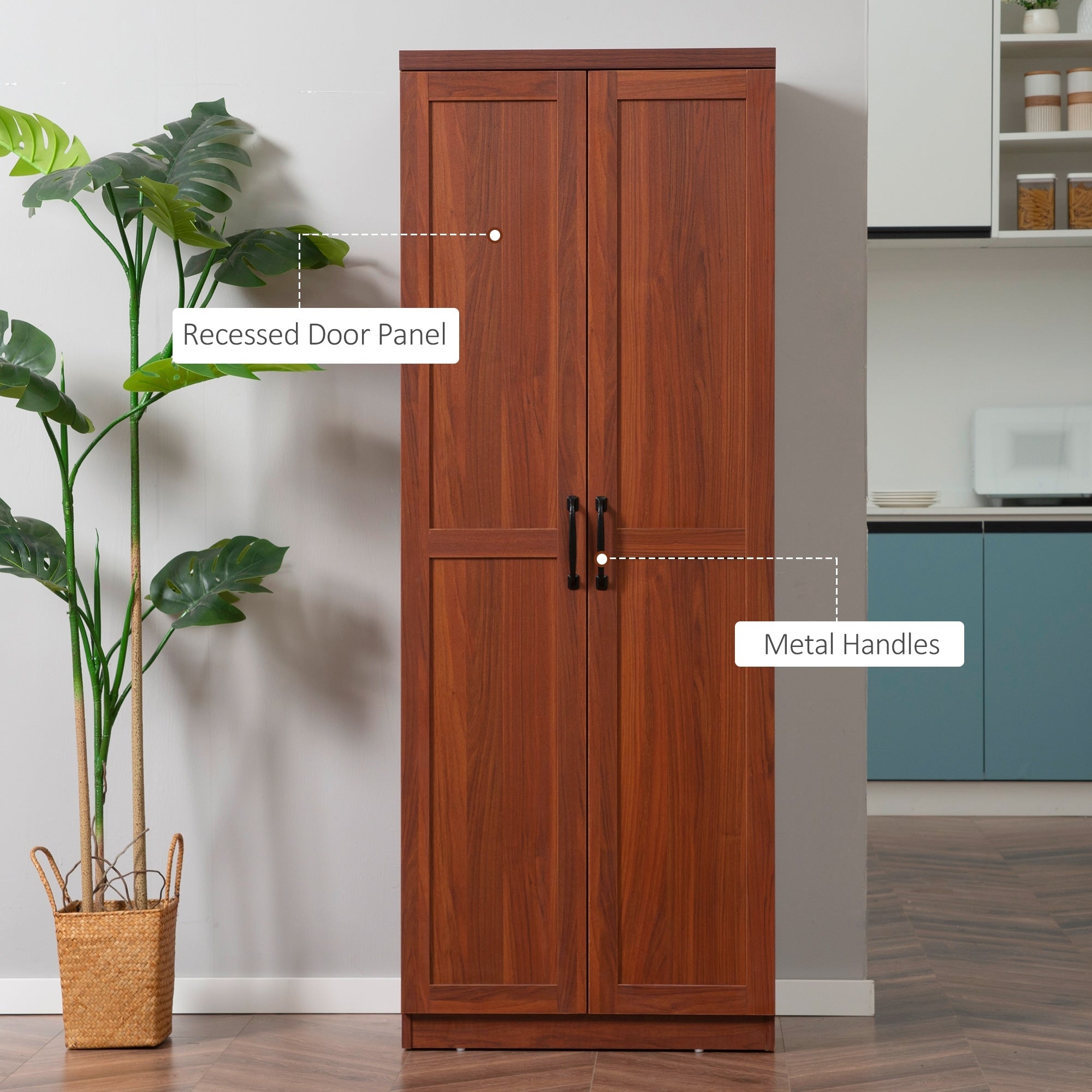 HOMCOM Étagère de rangement pour cuisine, armoire de rangement à 2 portes avec 5 niveaux de rangement et 2 étagères réglables pour salle à manger, 63 pouces