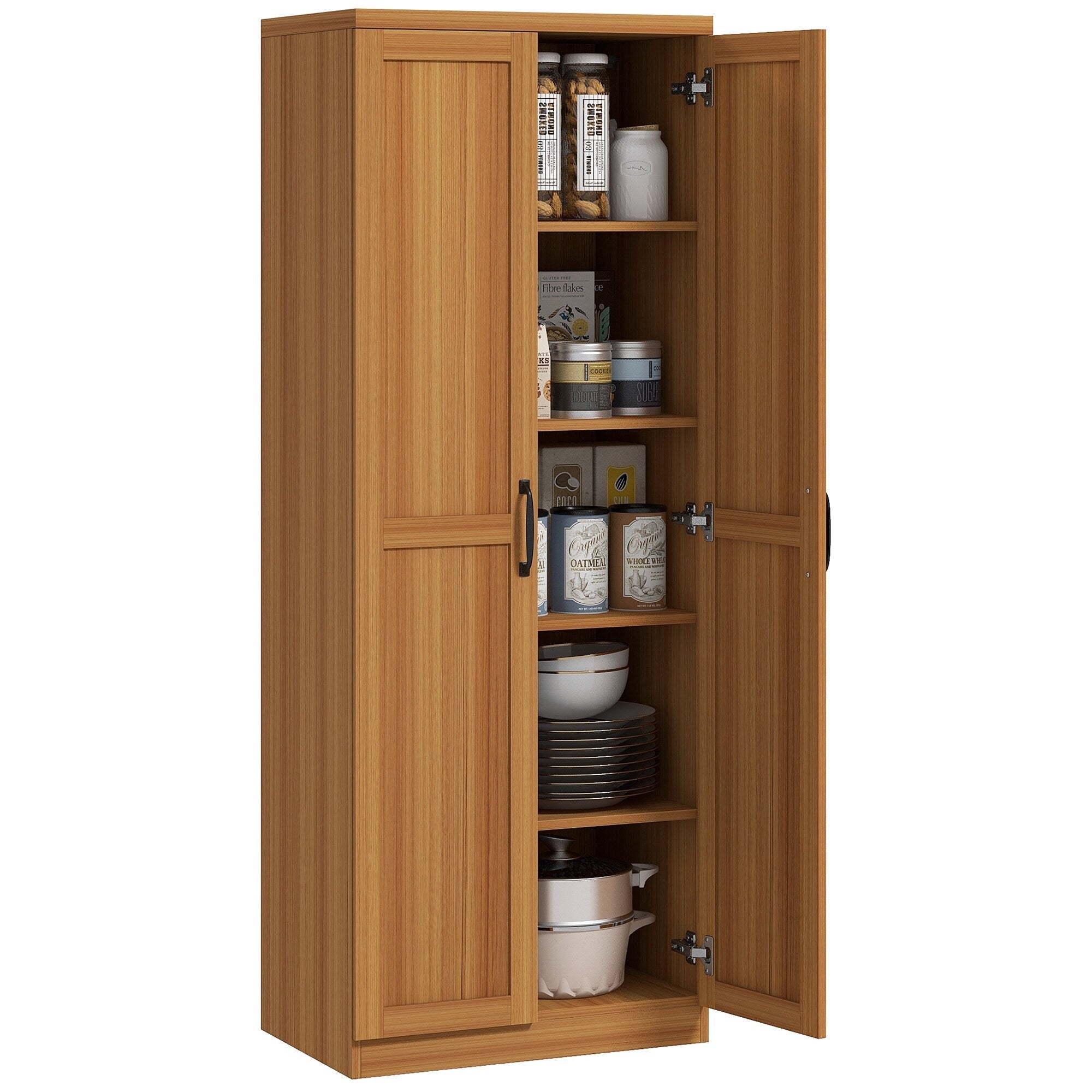 HOMCOM Étagère de rangement pour cuisine, armoire de rangement à 2 portes avec 5 niveaux de rangement et 2 étagères réglables pour salle à manger, 63 pouces