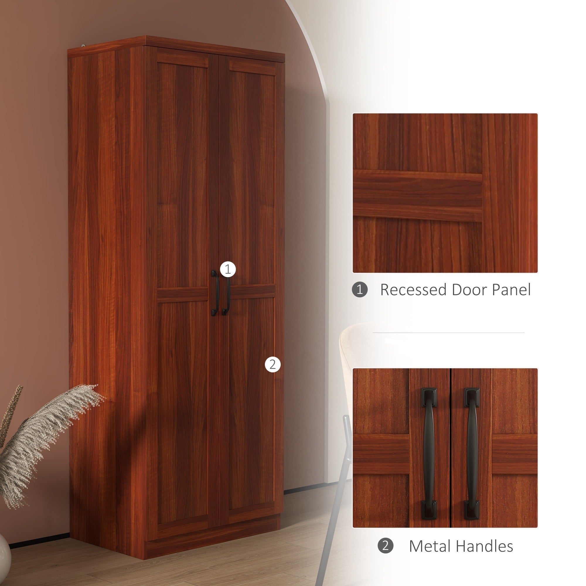 HOMCOM Étagère de rangement pour cuisine, armoire de rangement à 2 portes avec 5 niveaux de rangement et 2 étagères réglables pour salle à manger, 63 pouces