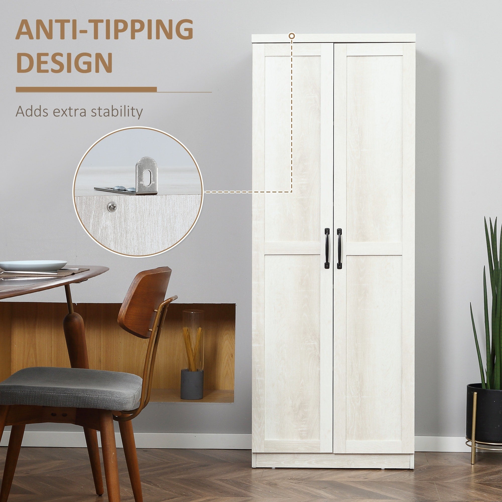 HOMCOM Étagère de rangement pour cuisine, armoire de rangement à 2 portes avec 5 niveaux de rangement et 2 étagères réglables pour salle à manger, 63 pouces