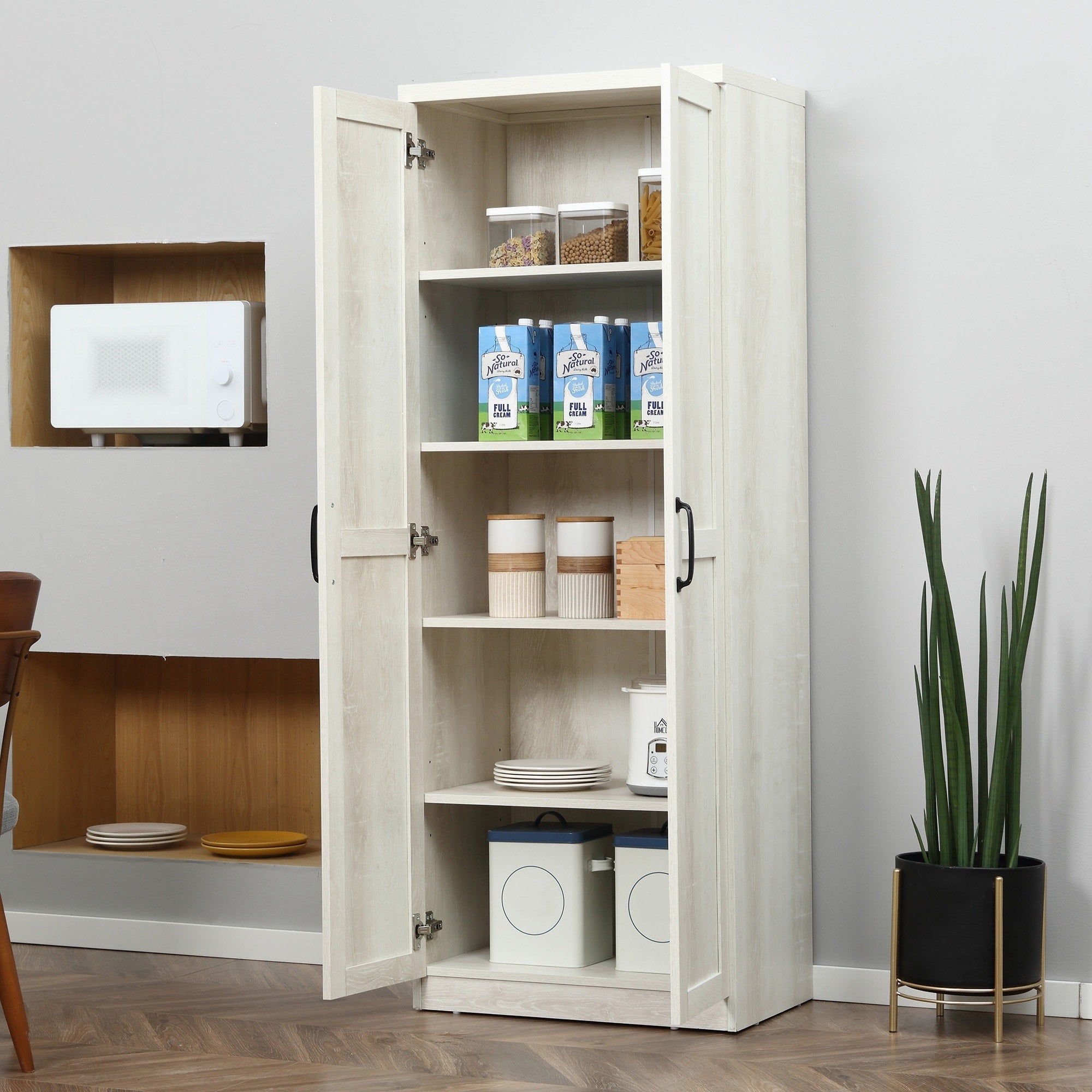 HOMCOM Étagère de rangement pour cuisine, armoire de rangement à 2 portes avec 5 niveaux de rangement et 2 étagères réglables pour salle à manger, 63 pouces