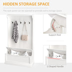 HOMCOM 71 Banc de rangement et porte-manteau 3-en-1 avec 5 crochets doubles en acier et ancrage anti-basculement pour entrée