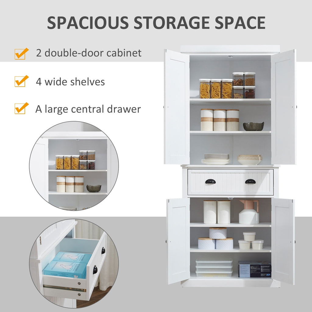 Armoire de rangement de cuisine HOMCOM 72, style traditionnel, avec portes et 3 étagères réglables, blanc