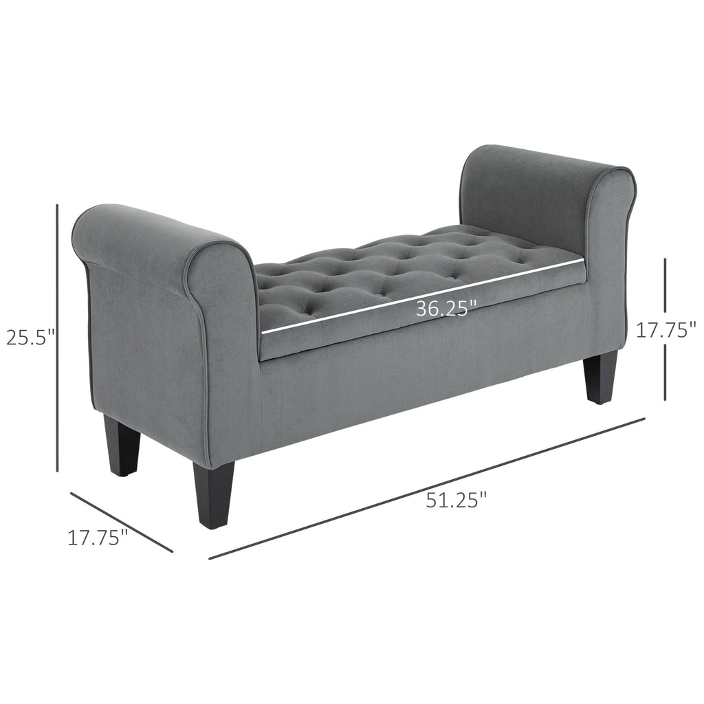 HOMCOM Tabouret Ottoman de Rangement à Boutons Capitonnés, Banc de Lit Tapissé avec Accoudoirs Rouglissés pour Chambre à Coucher, Salon ou Couloir