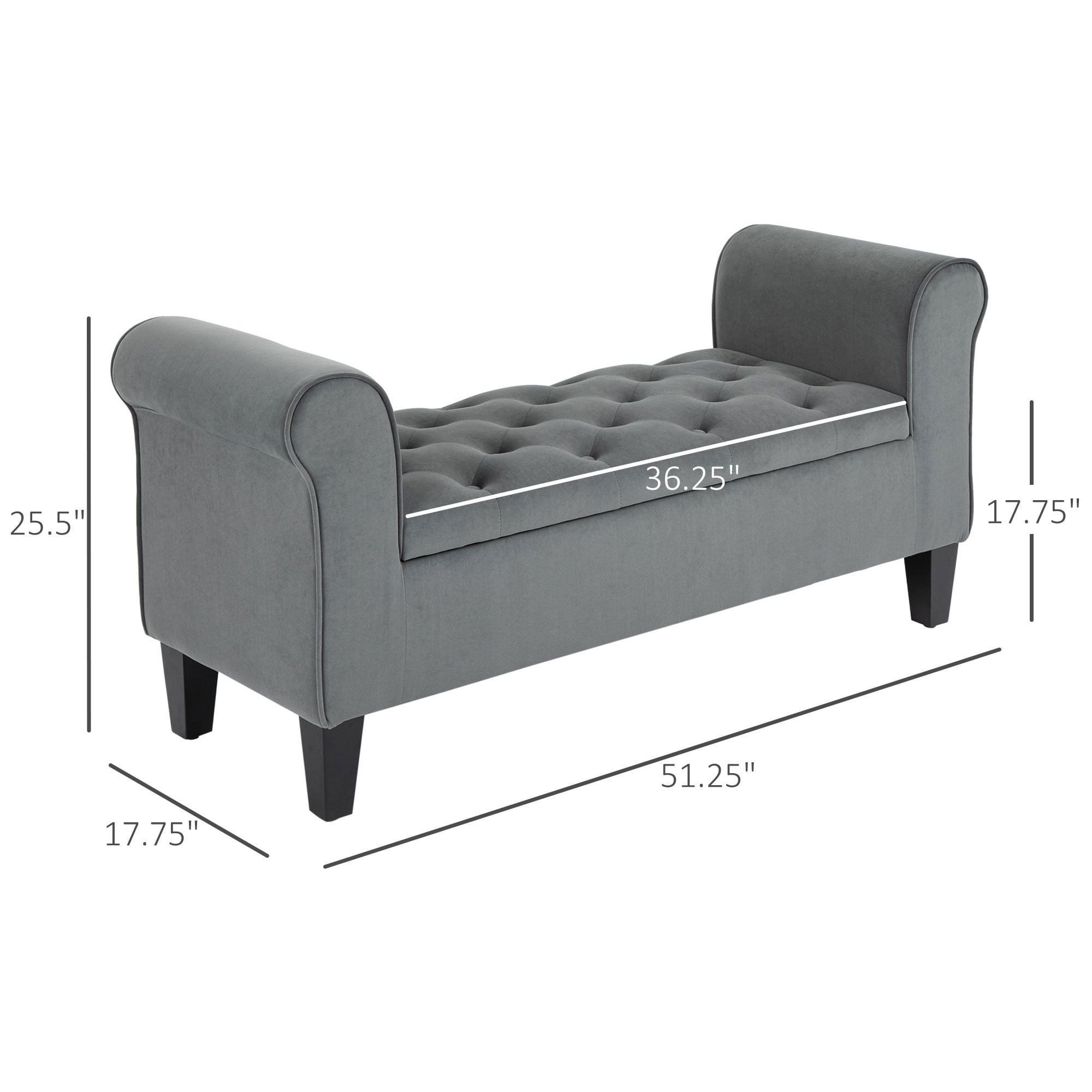 HOMCOM Tabouret Ottoman de Rangement à Boutons Capitonnés, Banc de Lit Tapissé avec Accoudoirs Rouglissés pour Chambre à Coucher, Salon ou Couloir