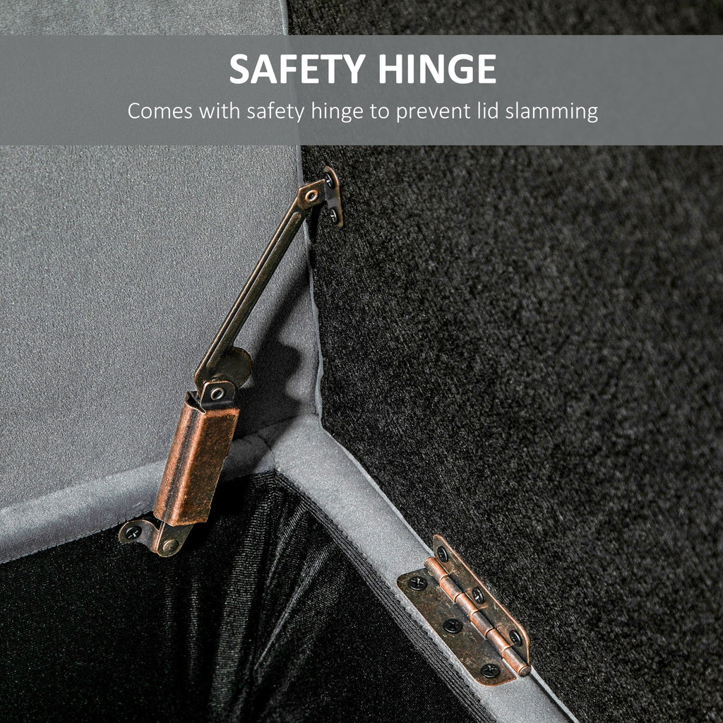 HOMCOM Tabouret Ottoman de Rangement à Boutons Capitonnés, Banc de Lit Tapissé avec Accoudoirs Rouglissés pour Chambre à Coucher, Salon ou Couloir