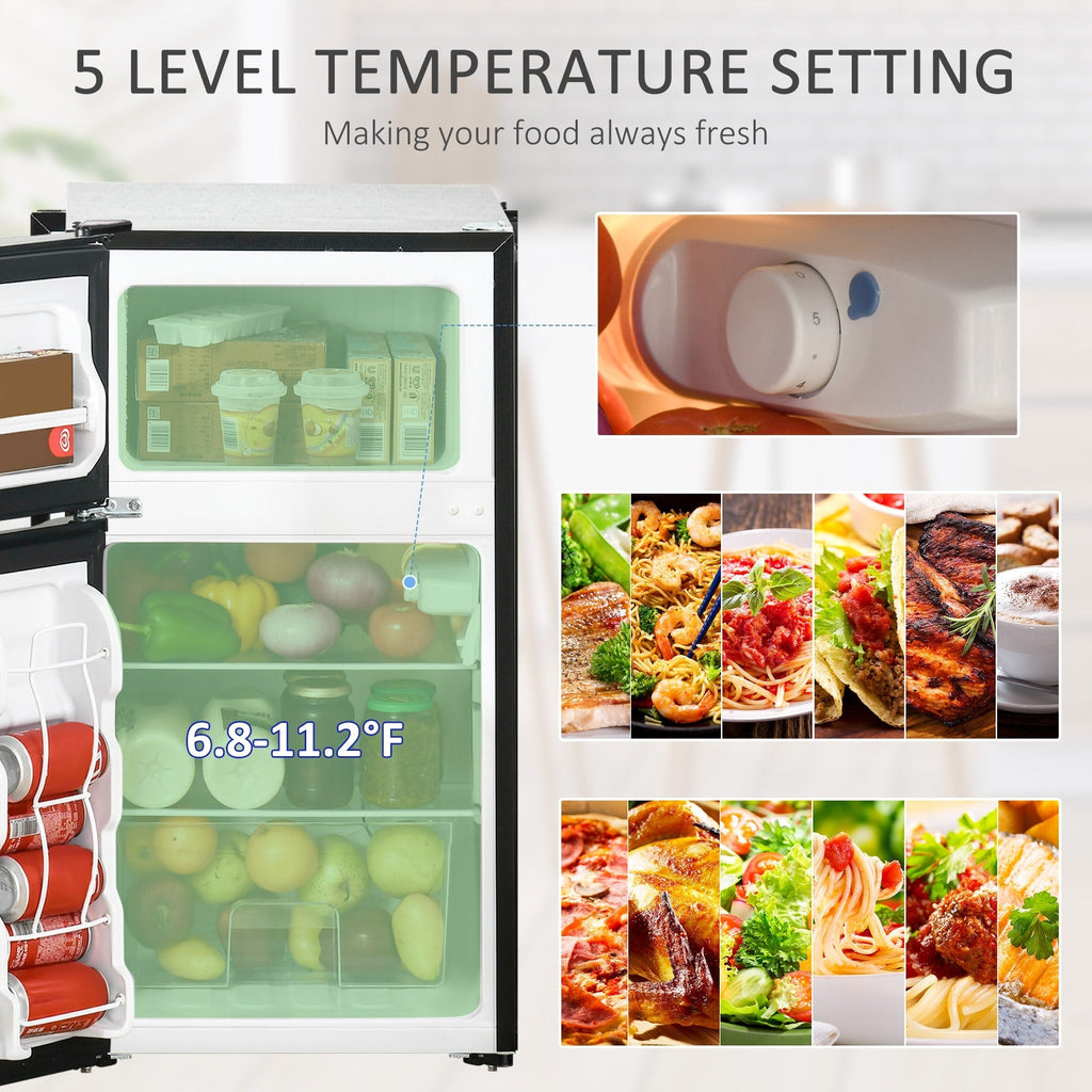 Mini réfrigérateur HOMCOM à double porte avec congélateur, réfrigérateur compact de 3,2 pieds cubes avec étagère réglable, thermostat réglable