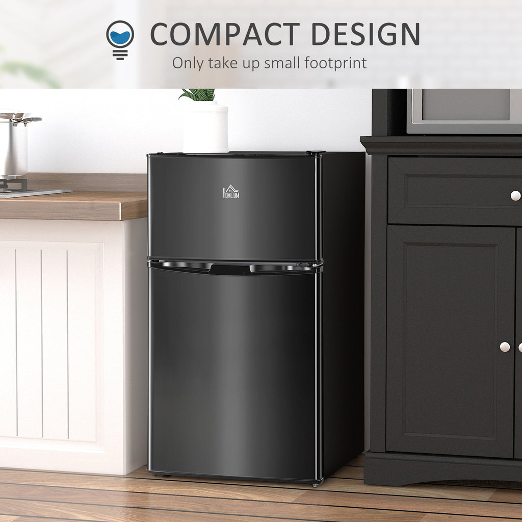 Mini réfrigérateur HOMCOM à double porte avec congélateur, réfrigérateur compact de 3,2 pieds cubes avec étagère réglable, thermostat réglable