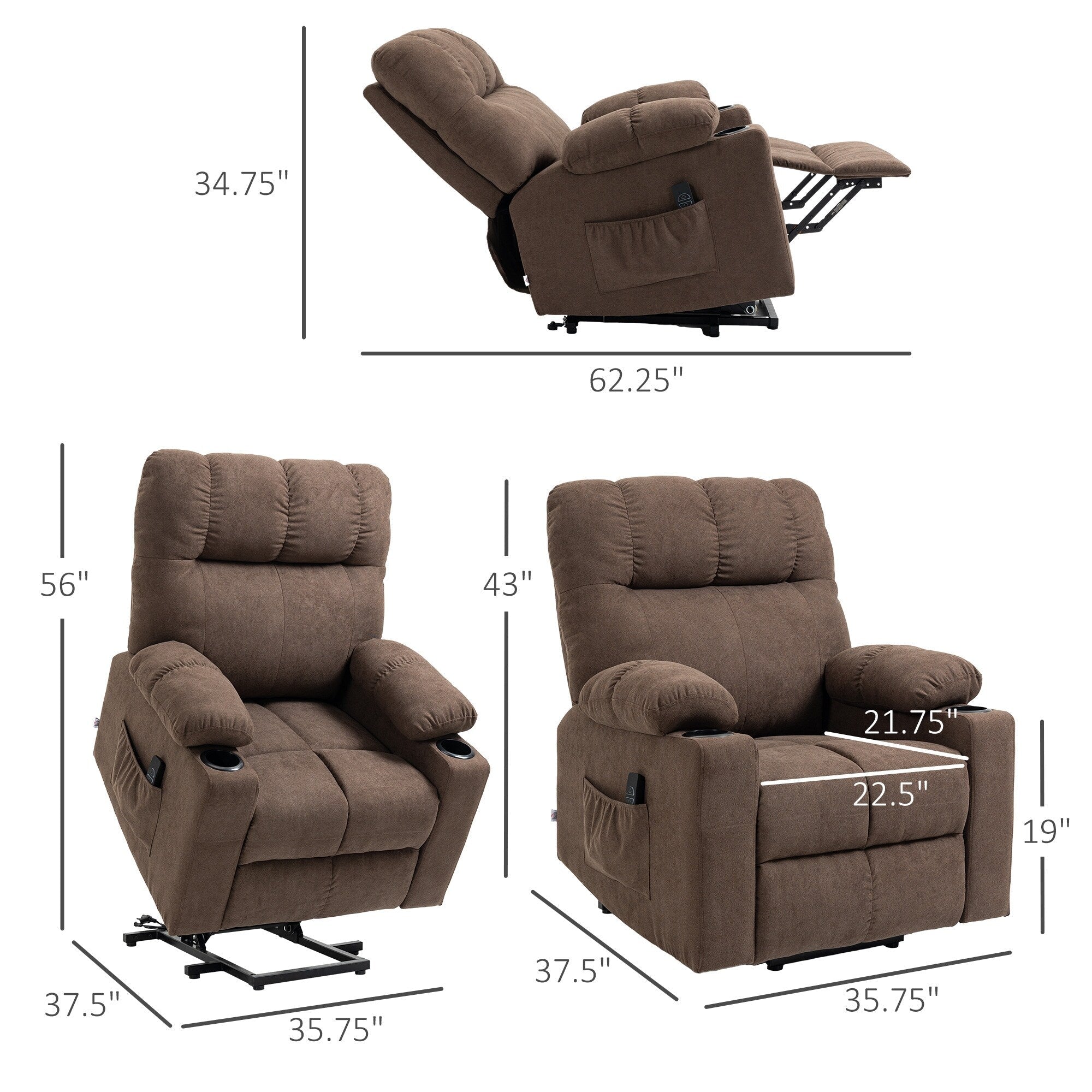 Fauteuil releveur électrique HOMCOM pour personnes âgées, fauteuil inclinable surdimensionné pour salon avec télécommande