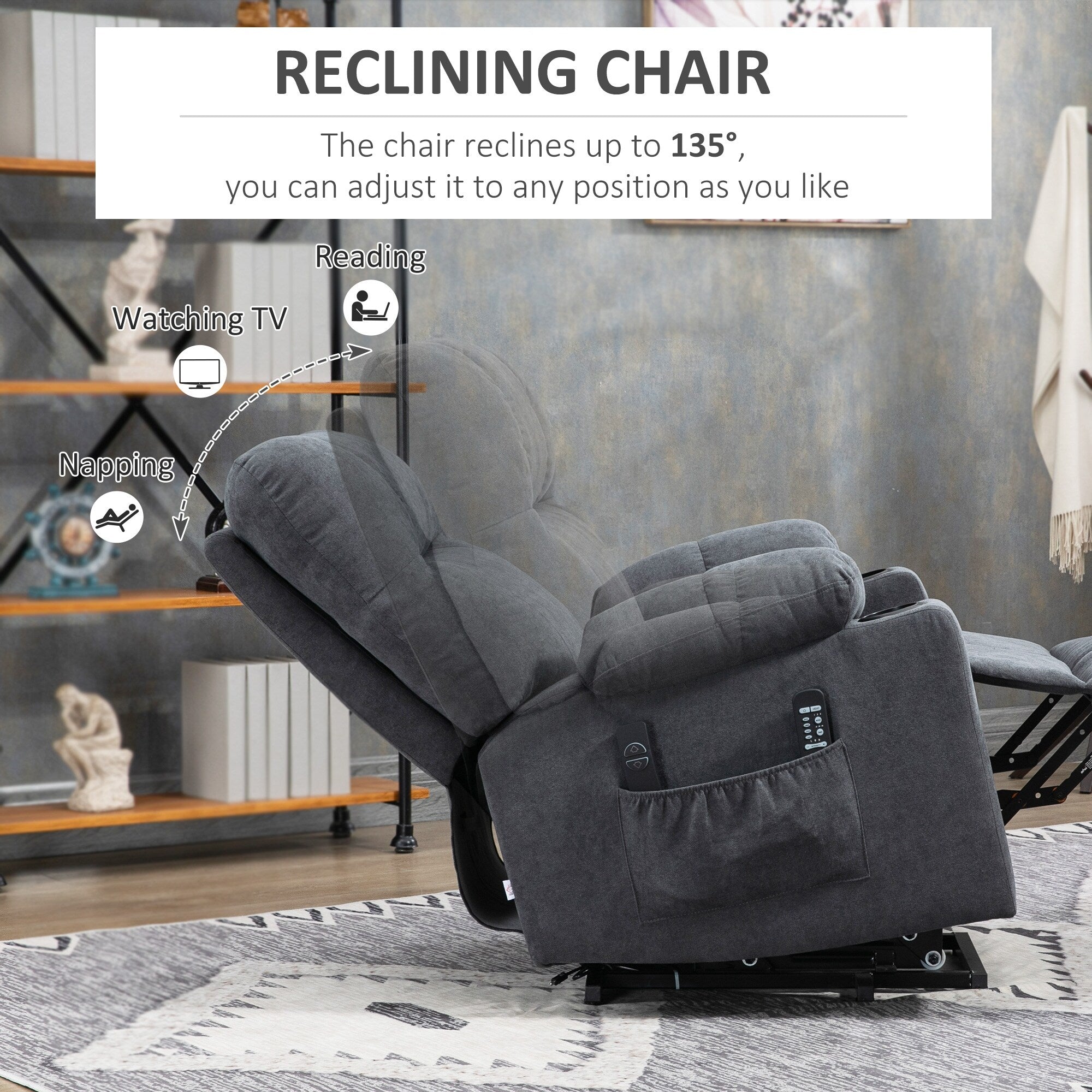 Fauteuil releveur électrique HOMCOM pour personnes âgées, fauteuil inclinable surdimensionné pour salon avec télécommande